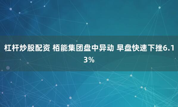 杠杆炒股配资 栢能集团盘中异动 早盘快速下挫6.13%